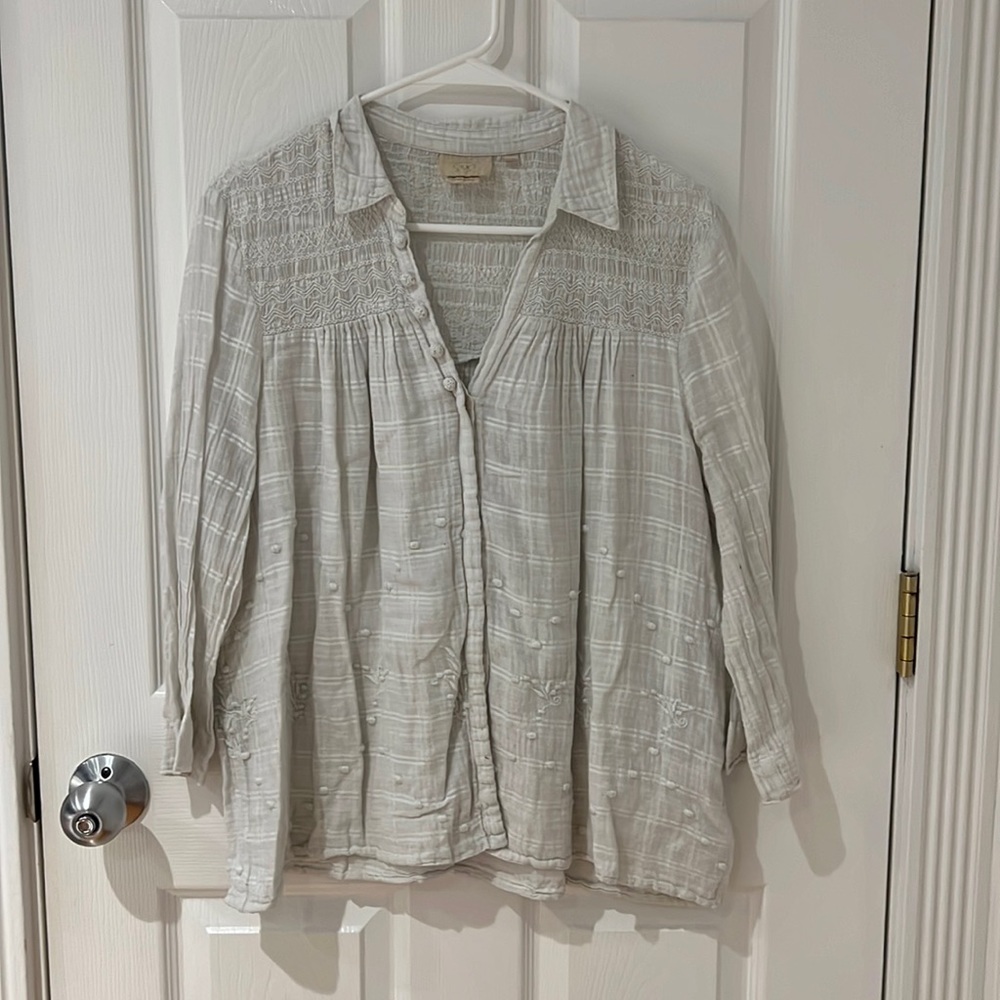 Anthropologie Embroidered Buttondown Shirt